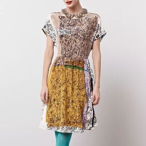 Anthropologie H by Helen Bullock Daisy Scribble Silk Dress Size 2